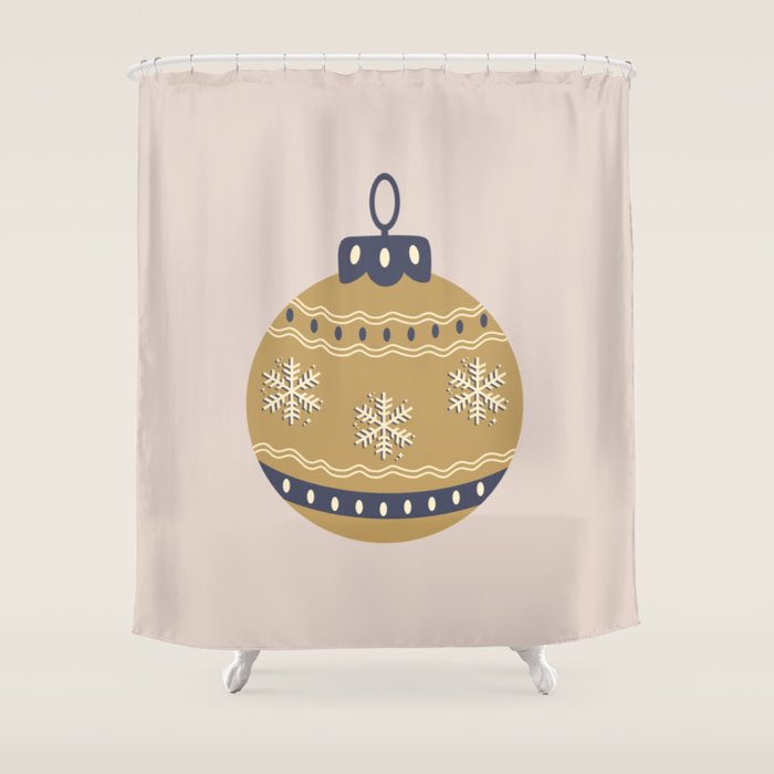 Christmas Bauble Gold And Blue Shower Curtain Gallery Image 1