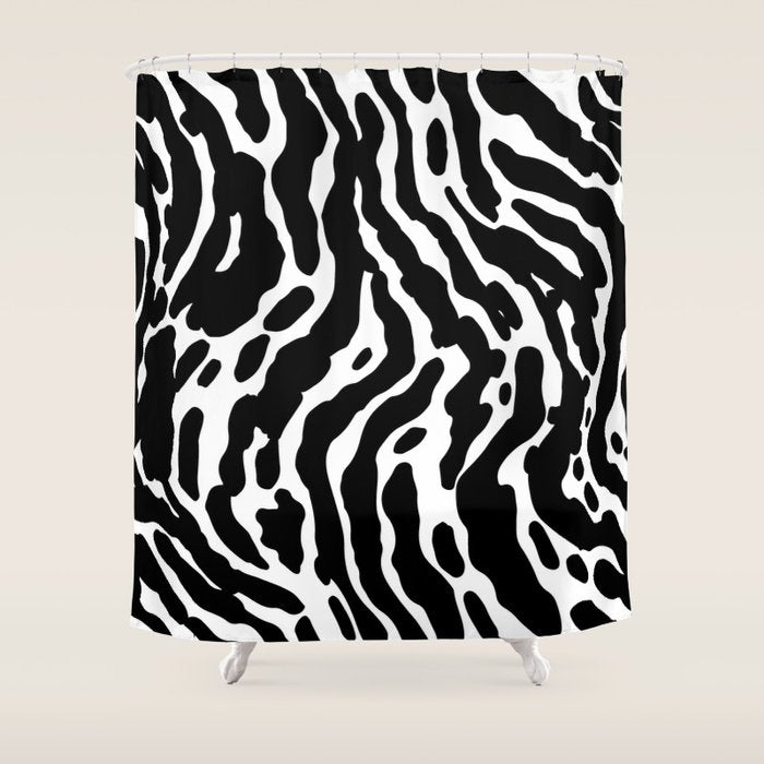 Abstract black and white paint stripe pattern Shower Curtain Gallery Image 1