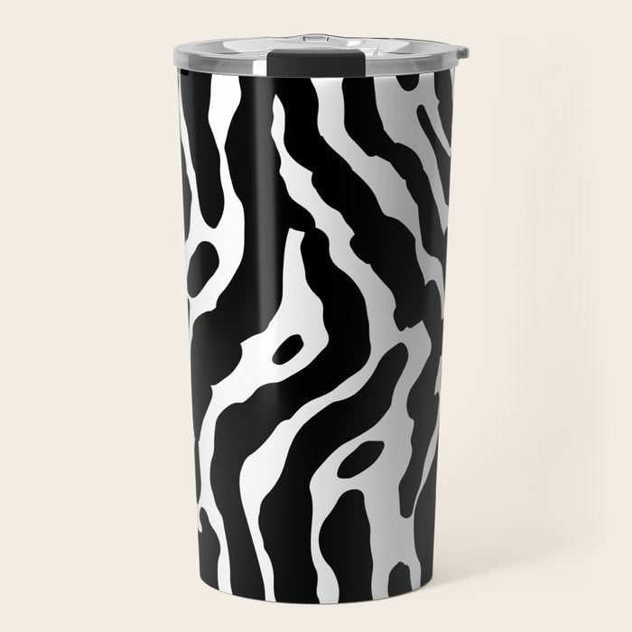 Abstract black and white paint stripe pattern Travel Mug Gallery Image 1