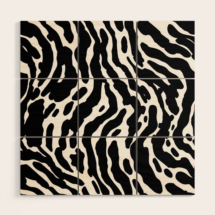 Abstract black and white paint stripe pattern Wood Wall Art Gallery Image 1