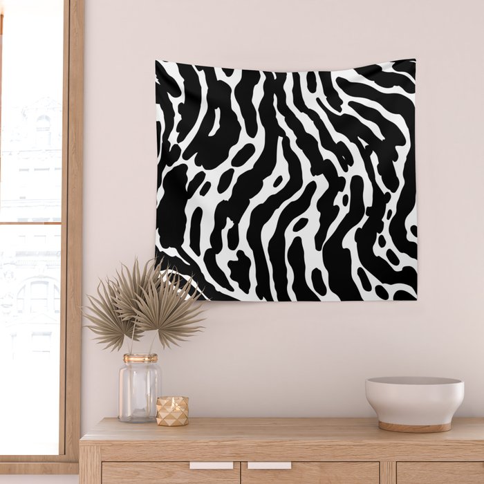 Abstract black and white paint stripe pattern Wall Tapestry Gallery Image 2