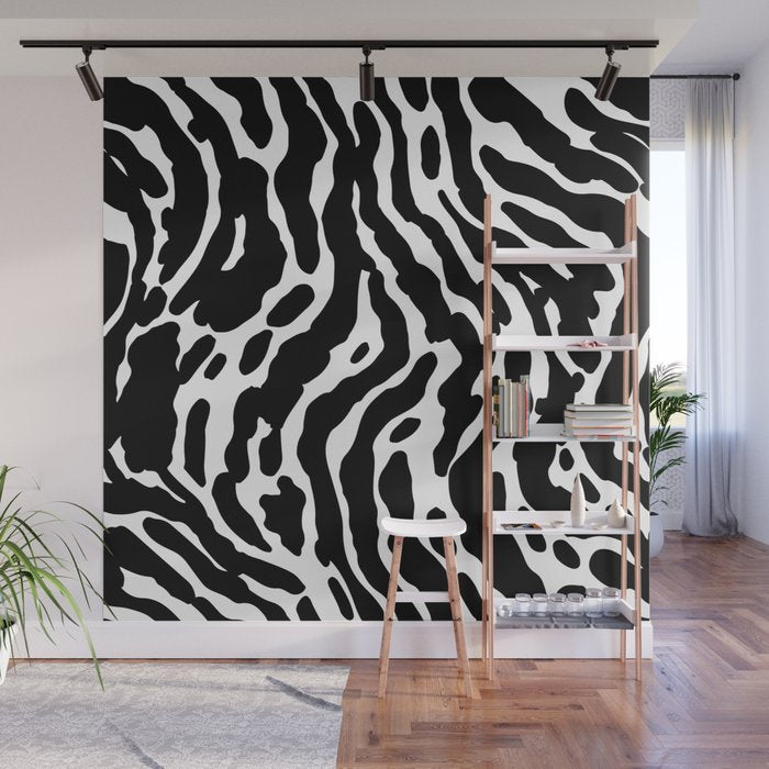 Abstract black and white paint stripe pattern Wall Mural Gallery Image 1