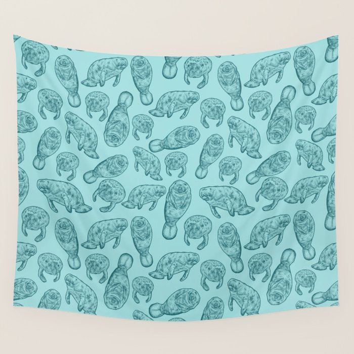 Manatees - Teal Wall Tapestry Gallery Image 4