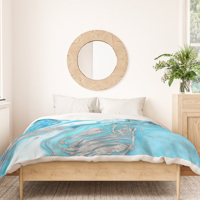 Liquid Marble -Blue quartz and gemstones Duvet Cover Gallery Image 3