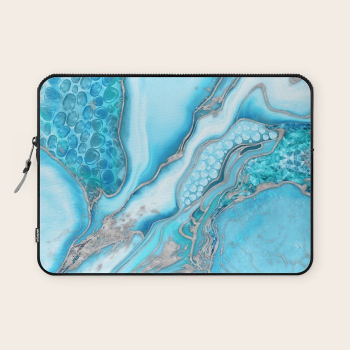 Liquid Marble -Blue quartz and gemstones Laptop Sleeve Gallery Image 1