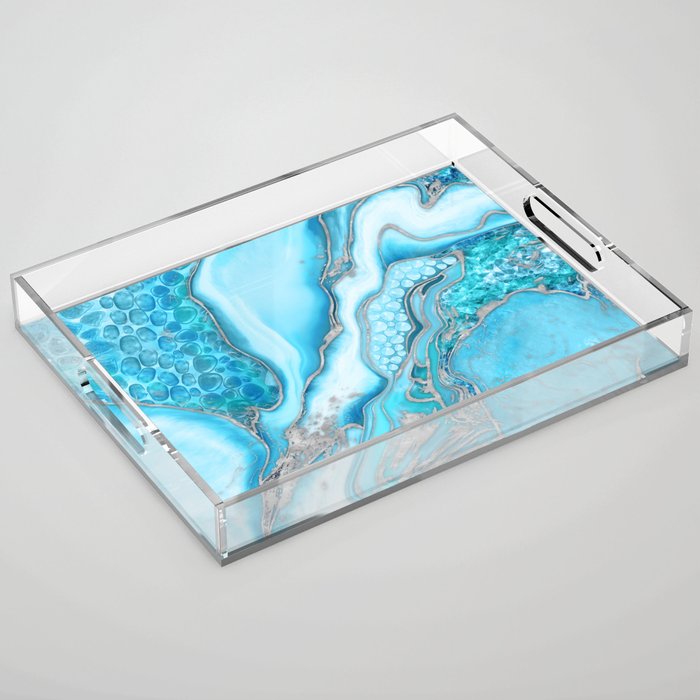 Liquid Marble -Blue quartz and gemstones Acrylic Tray Gallery Image 1