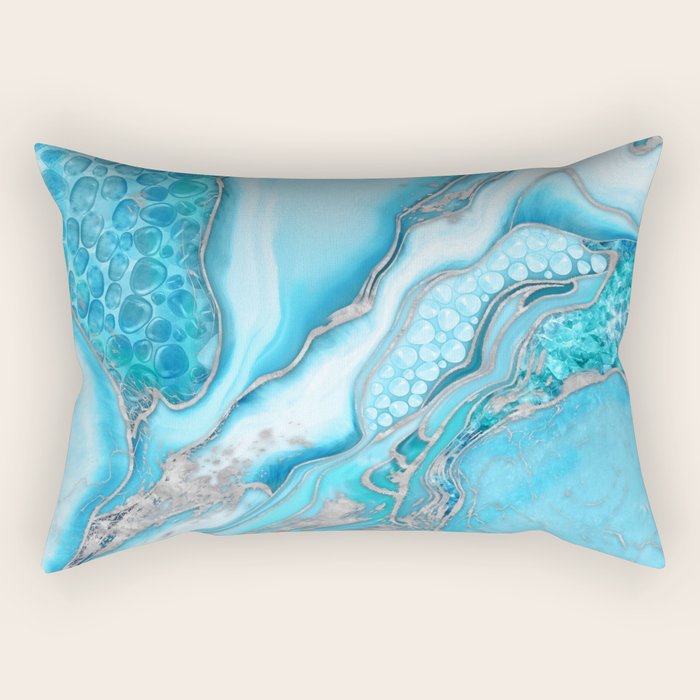 Liquid Marble -Blue quartz and gemstones Rectangular Pillow Gallery Image 2