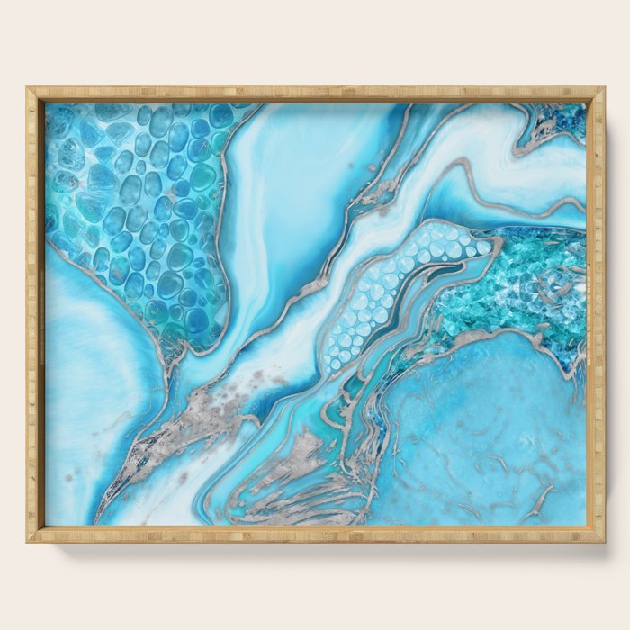 Liquid Marble -Blue quartz and gemstones Serving Tray Gallery Image 1