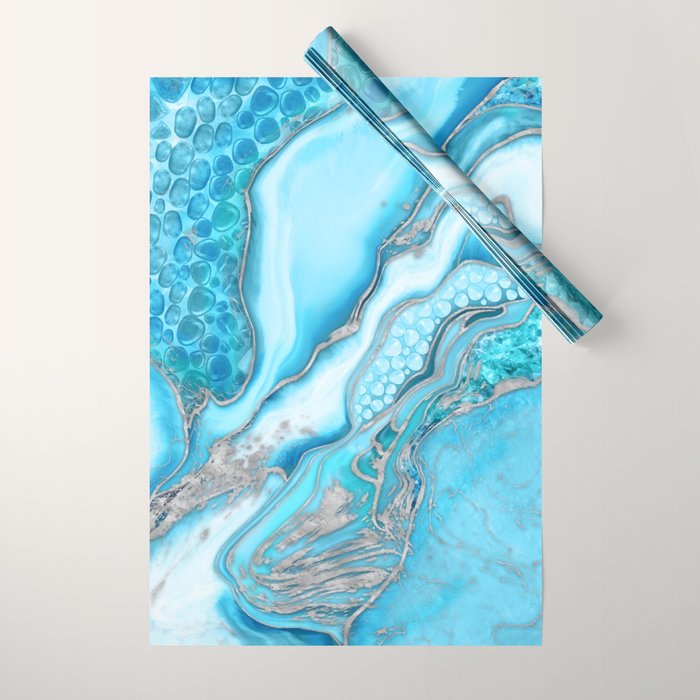 Liquid Marble -Blue quartz and gemstones Wrapping Paper Gallery Image 1