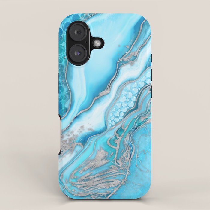 Liquid Marble -Blue quartz and gemstones iPhone Case Gallery Image 1