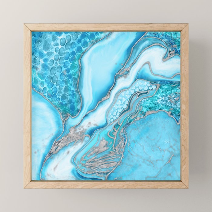 Liquid Marble -Blue quartz and gemstones Mini Art Print Gallery Image 1