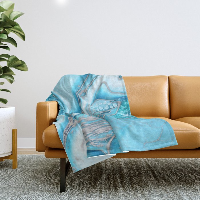 Liquid Marble -Blue quartz and gemstones Throw Blanket Gallery Image 1