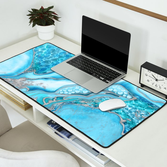 Liquid Marble -Blue quartz and gemstones Desk Mat Gallery Image 2