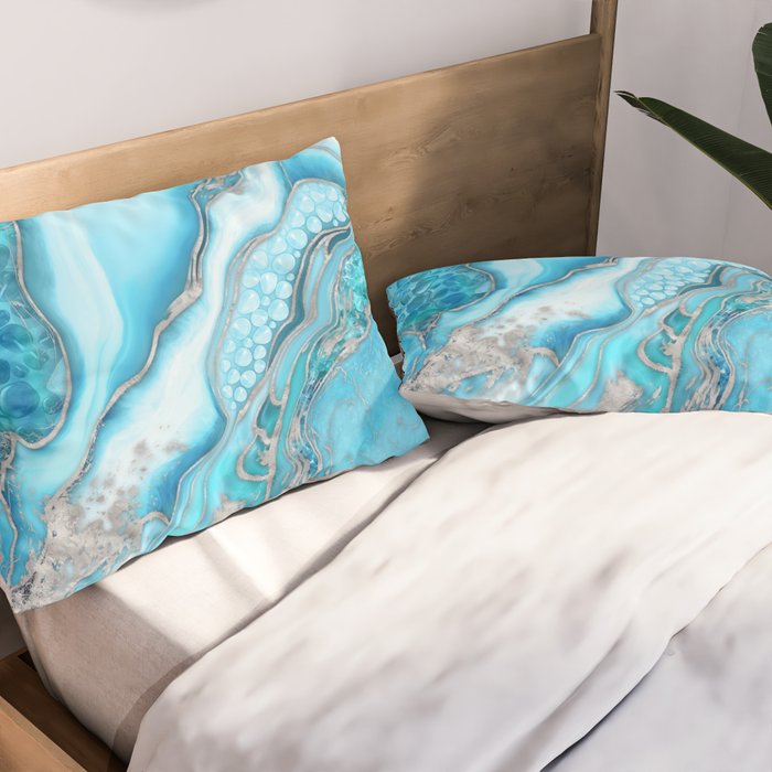 Liquid Marble -Blue quartz and gemstones Pillow Sham Gallery Image 2