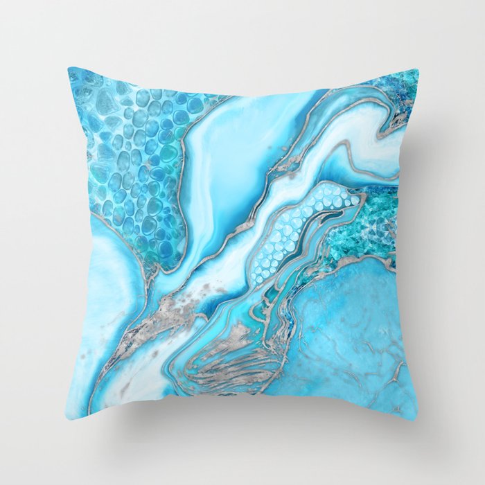 Liquid Marble -Blue quartz and gemstones Throw Pillow Gallery Image 6
