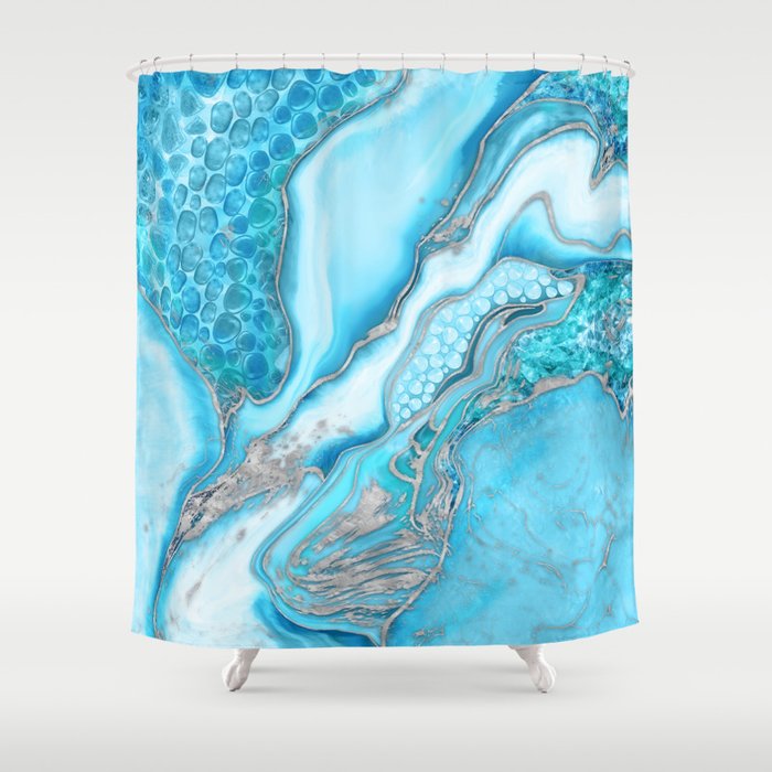 Liquid Marble -Blue quartz and gemstones Shower Curtain Gallery Image 1