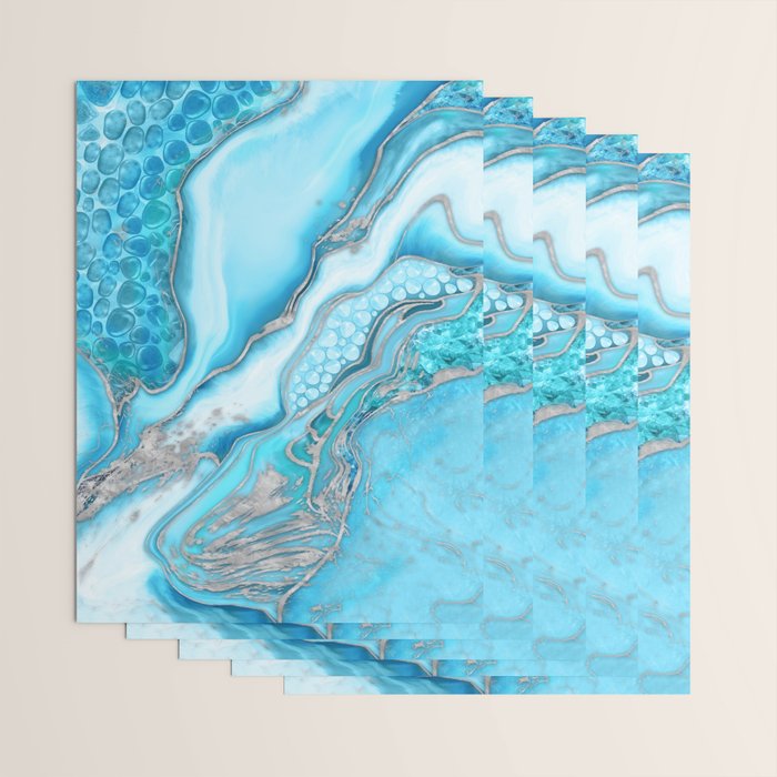 Liquid Marble -Blue quartz and gemstones Wrapping Paper Gallery Image 3