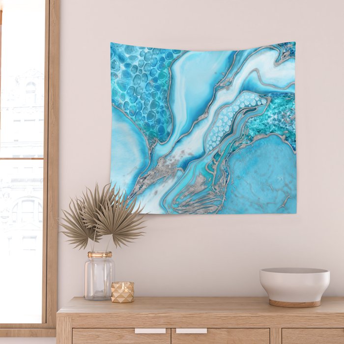 Liquid Marble -Blue quartz and gemstones Wall Tapestry Gallery Image 2