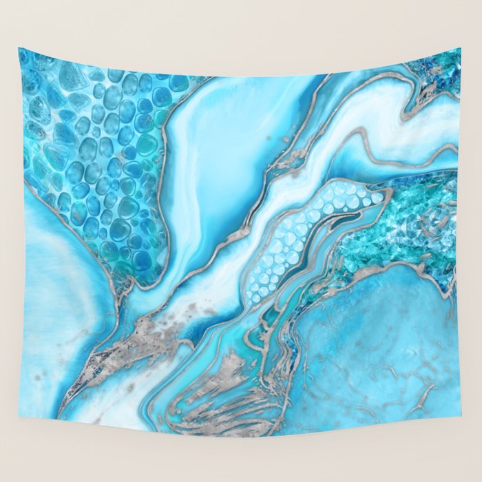 Liquid Marble -Blue quartz and gemstones Wall Tapestry Gallery Image 4