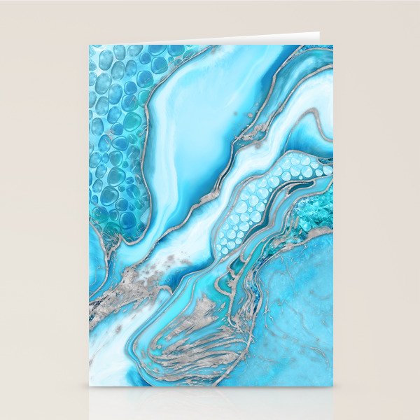 Liquid Marble -Blue quartz and gemstones Stationery Card Gallery Image 2
