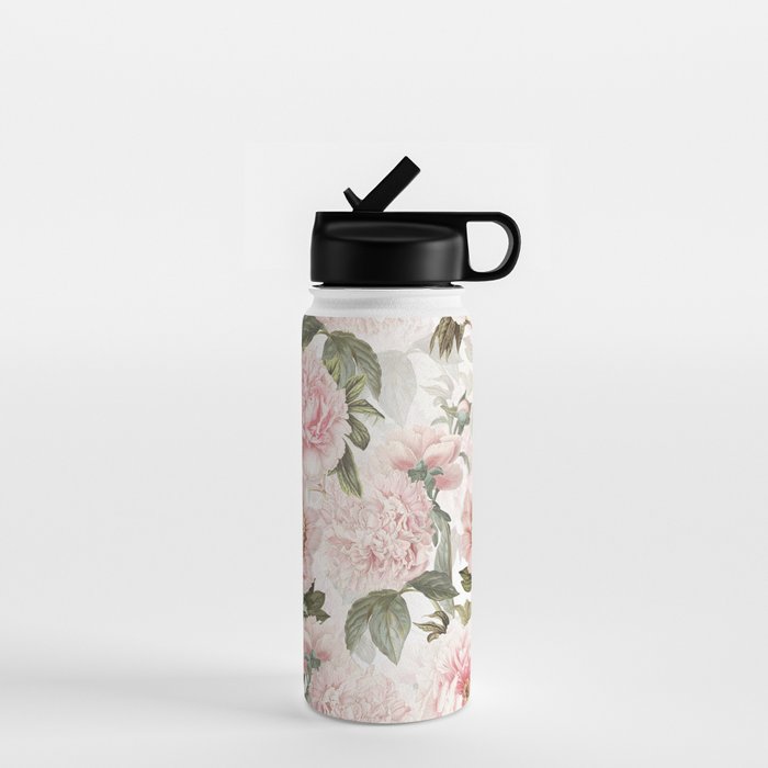 Vintage & Shabby Chic - Antique Pink Peony Flowers Garden Water Bottle Gallery Image 1