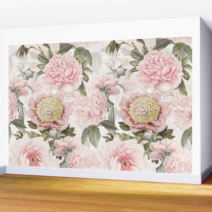 Vintage & Shabby Chic - Antique Pink Peony Flowers Garden Wall Mural Gallery Image 2