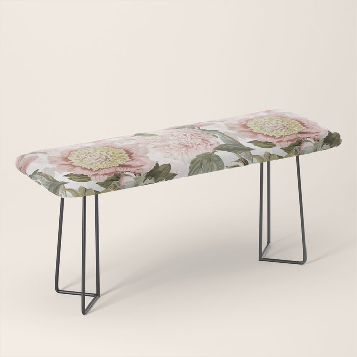 Vintage & Shabby Chic - Antique Pink Peony Flowers Garden Bench Gallery Image 1