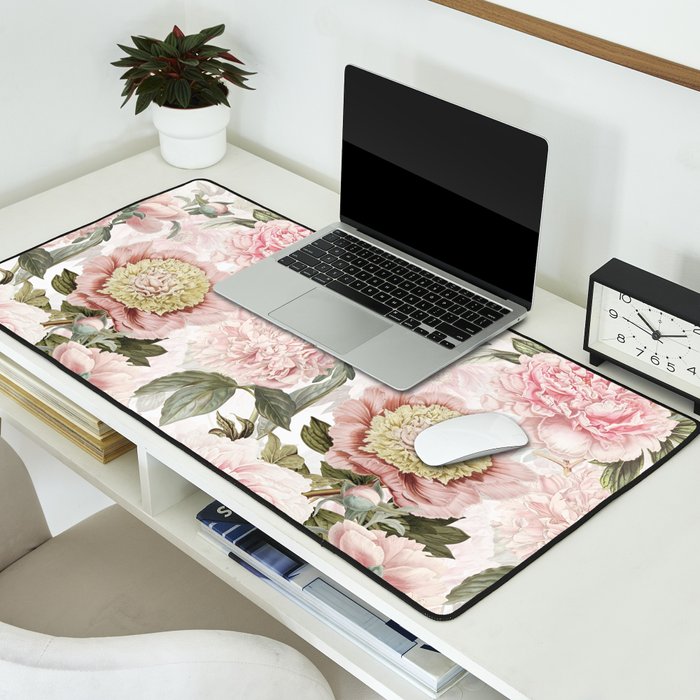 Vintage & Shabby Chic - Antique Pink Peony Flowers Garden Desk Mat Gallery Image 2