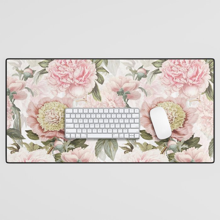 Vintage & Shabby Chic - Antique Pink Peony Flowers Garden Desk Mat Gallery Image 1