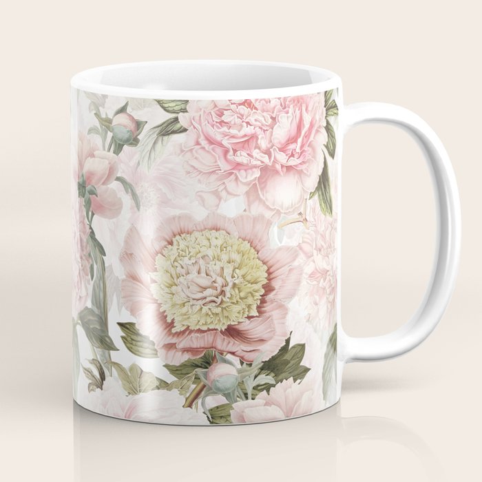 Vintage & Shabby Chic - Antique Pink Peony Flowers Garden Coffee Mug Gallery Image 1