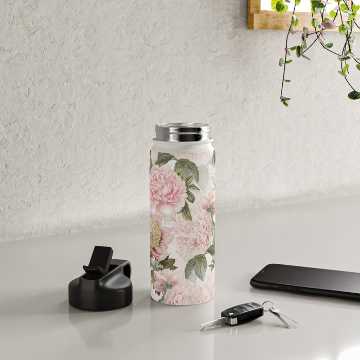 Vintage & Shabby Chic - Antique Pink Peony Flowers Garden Water Bottle Gallery Image 4