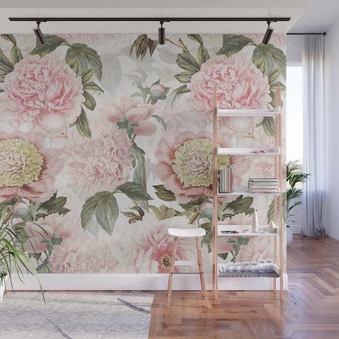 Vintage & Shabby Chic - Antique Pink Peony Flowers Garden Wall Mural Gallery Image 1