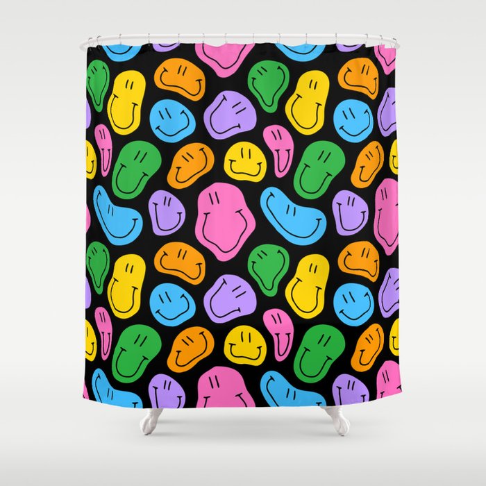 Colorful smiling happy face cartoon pattern Shower Curtain Gallery Image 1