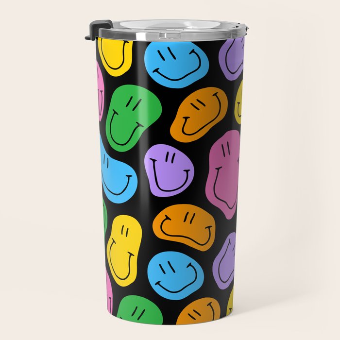 Colorful smiling happy face cartoon pattern Travel Mug Gallery Image 3