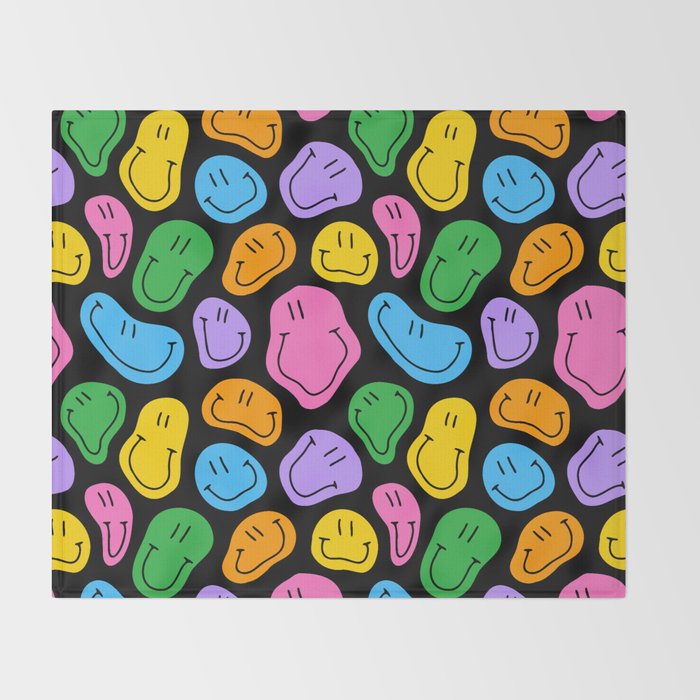 Colorful smiling happy face cartoon pattern Throw Blanket Gallery Image 2
