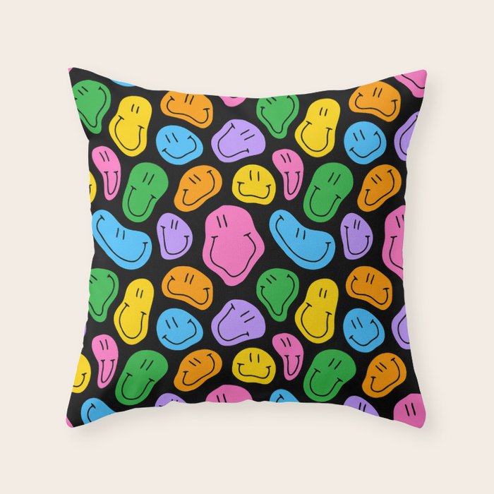 Colorful smiling happy face cartoon pattern Throw Pillow Gallery Image 6