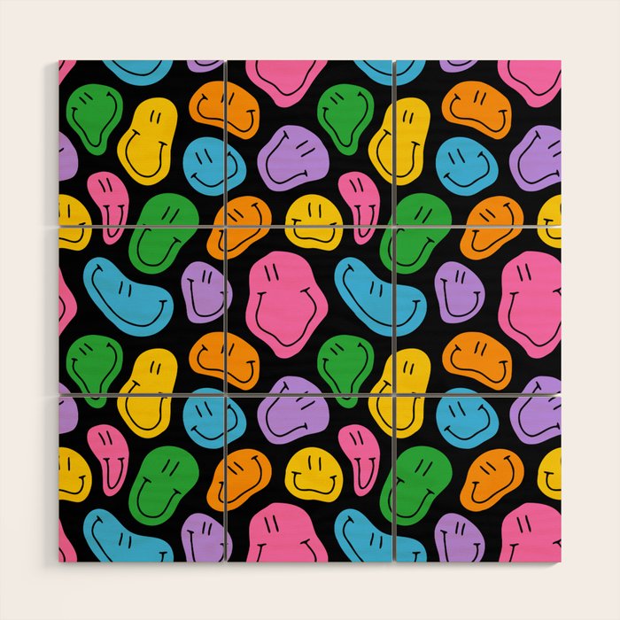 Colorful smiling happy face cartoon pattern Wood Wall Art Gallery Image 1