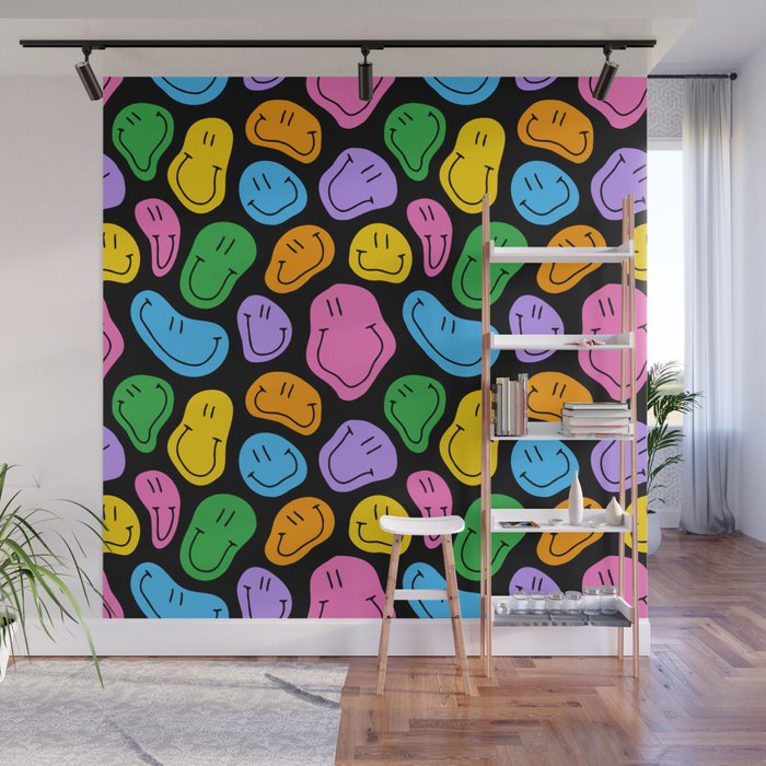 Colorful smiling happy face cartoon pattern Wall Mural Gallery Image 1