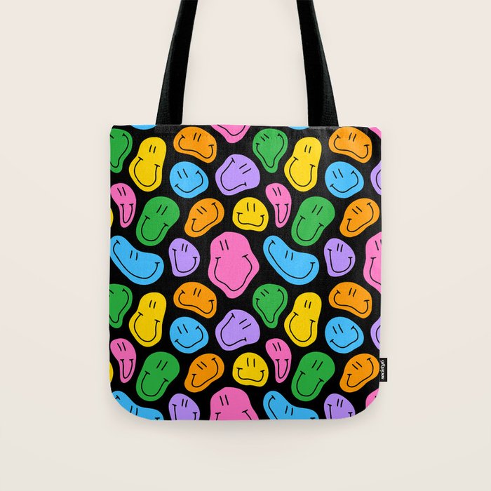 Colorful smiling happy face cartoon pattern Tote Bag Gallery Image 1