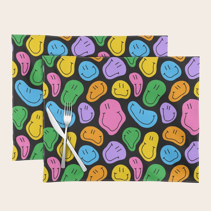 Colorful smiling happy face cartoon pattern Placemat Gallery Image 1