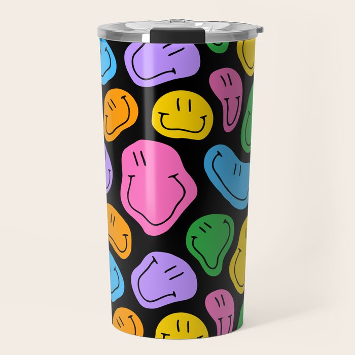 Colorful smiling happy face cartoon pattern Travel Mug Gallery Image 1
