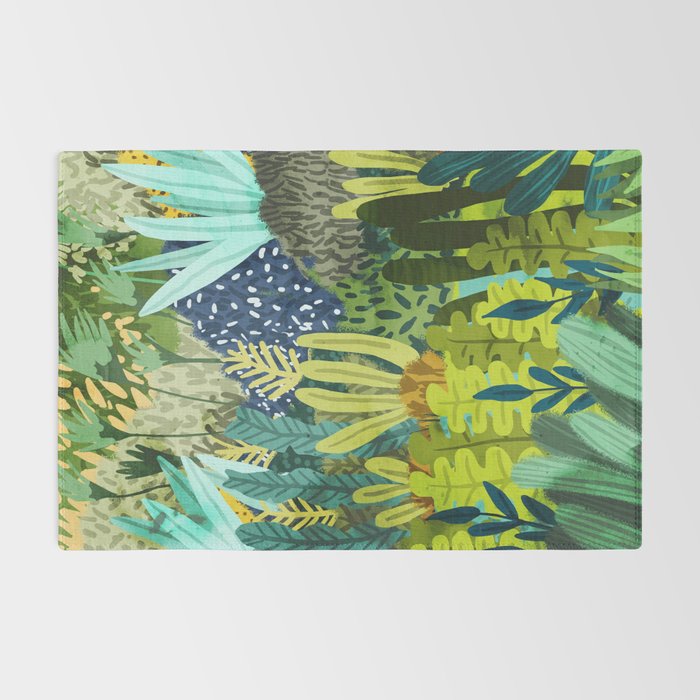 Wild Jungle Painting, Forest Dark Botanical Nature, Plants Tropical Eclectic Modern Illustration Rug Gallery Image 2
