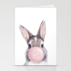 Bunny Rabbit Blowing Bubble Gum, Pink Nursery, Baby Animals Art Print by Synplus Stationery Card Gallery Image 2