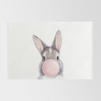 Bunny Rabbit Blowing Bubble Gum, Pink Nursery, Baby Animals Art Print by Synplus Rug Gallery Image 2