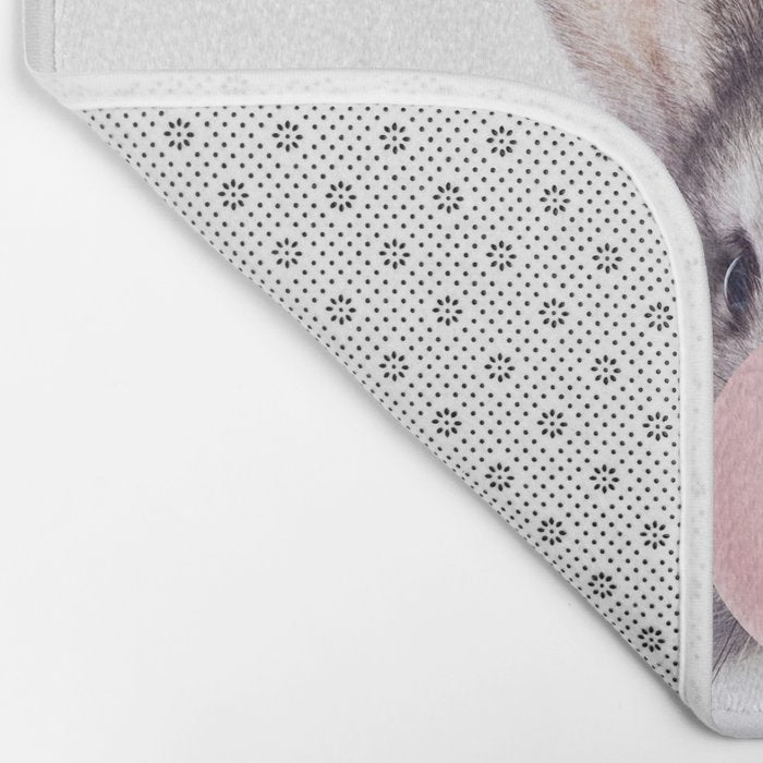 Bunny Rabbit Blowing Bubble Gum, Pink Nursery, Baby Animals Art Print by Synplus Bath Mat Gallery Image 2