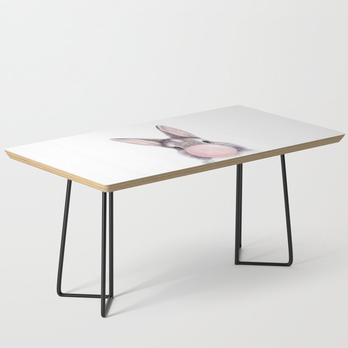 Bunny Rabbit Blowing Bubble Gum, Pink Nursery, Baby Animals Art Print by Synplus Coffee Table Gallery Image 1