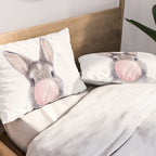 Bunny Rabbit Blowing Bubble Gum, Pink Nursery, Baby Animals Art Print by Synplus Pillow Sham Gallery Image 2