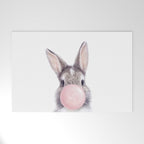 Bunny Rabbit Blowing Bubble Gum, Pink Nursery, Baby Animals Art Print by Synplus Welcome Mat Gallery Image 1