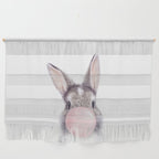 Bunny Rabbit Blowing Bubble Gum, Pink Nursery, Baby Animals Art Print by Synplus Wall Hanging Gallery Image 1