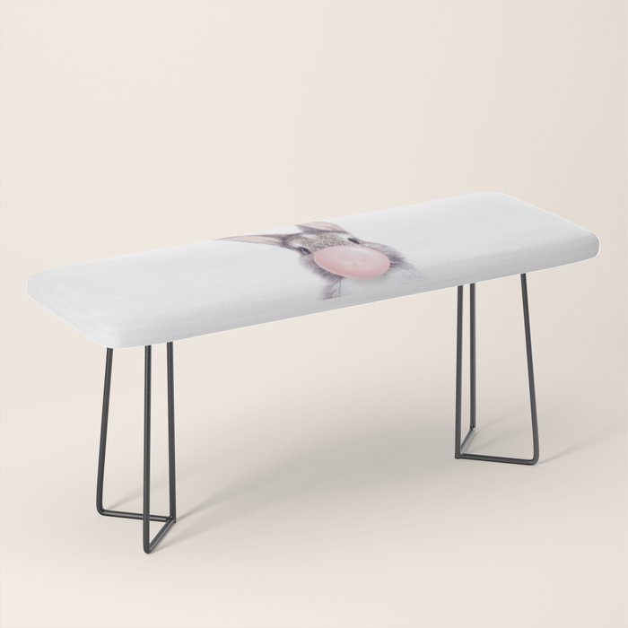 Bunny Rabbit Blowing Bubble Gum, Pink Nursery, Baby Animals Art Print by Synplus Bench Gallery Image 1